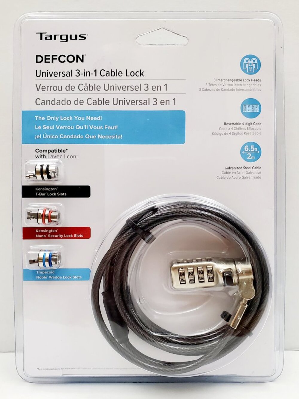 TARGUS Defcon Universal 3 in 1 Digit Code Combination Cable Security Lock Laptop